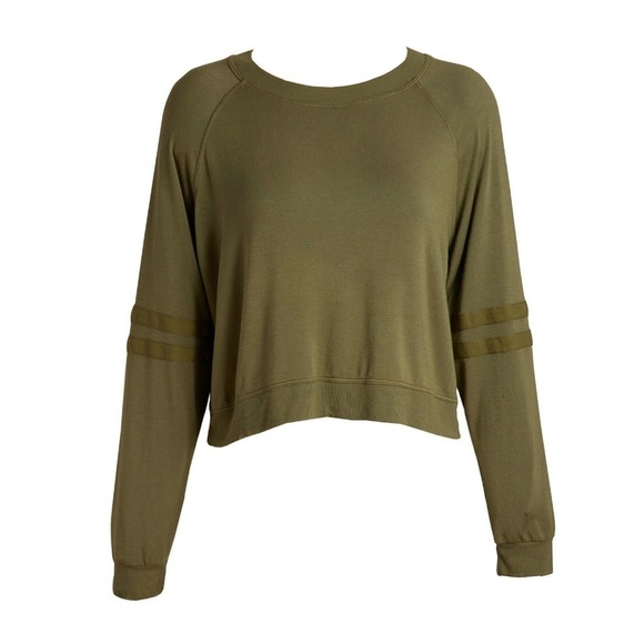 LVHR Revolve Sabina Crop Soft Micro Modal French Terry Raglan Sweatshirt Olive S - Picture 3 of 12